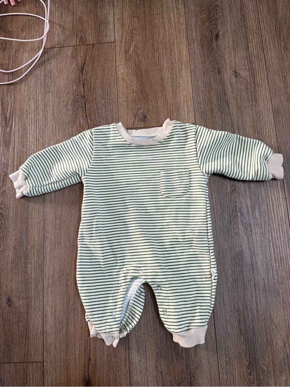 Striped Long-Sleeve Baby One-Piece - Green/White